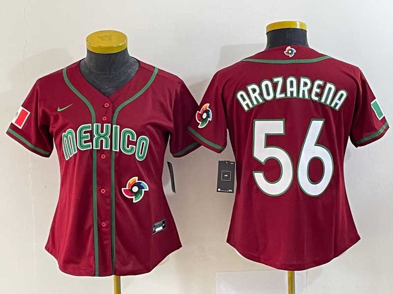Womens Mexico Baseball #56 Randy Arozarena 2023 Red World Classic Stitched Jersey